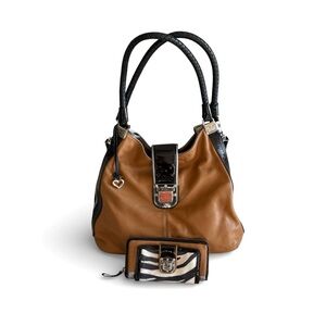 Brighton Fashionista City Dovima Rich Tan & Black Hobo Bag with Matching Wallet